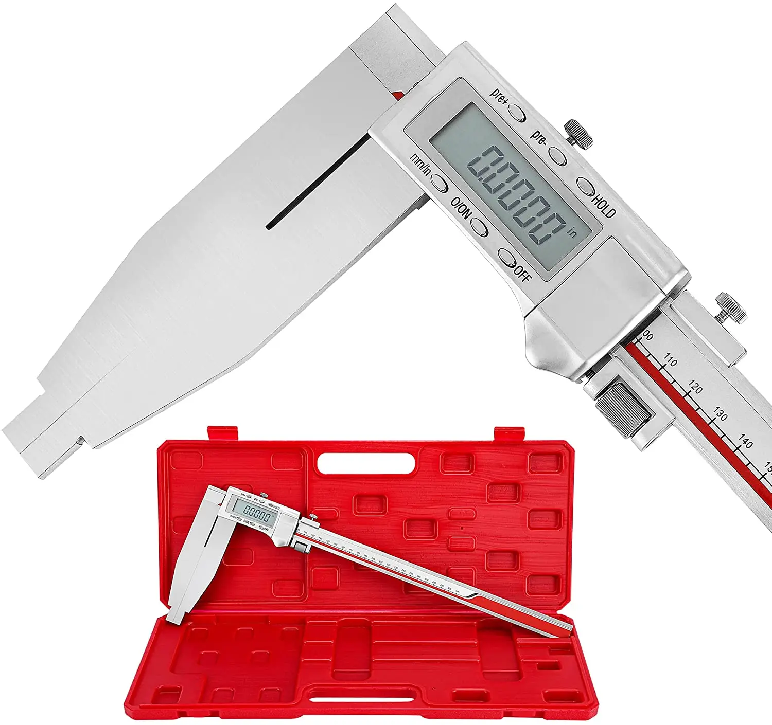 Full Metal Frame 12-inch Heavy- Stainless Steel Digital Caliper Long-jaw Caliper Fine Measurement Tool with Large LCD Screen
