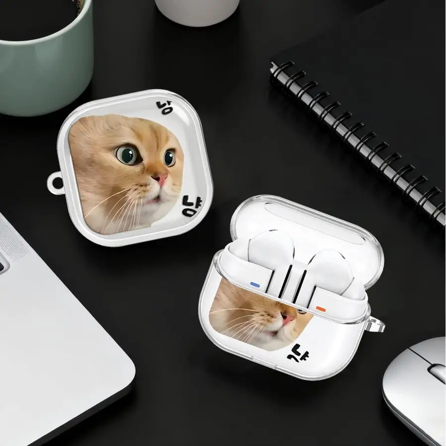 Clear Earphone Cases Cover With Hook Case For Samsung Galaxy Buds 3 FE 2 4Pro 3Pro Live 4 Pro 2Pro Simple Cat