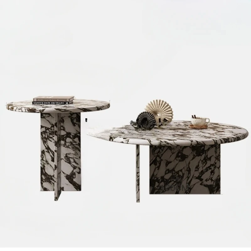 

Современный светлый роскошный модный чайный столик с мраморным узором, журнальный столик, приставной столик для гостиной, маленькой квартиры, каменная плита, минималистский стиль