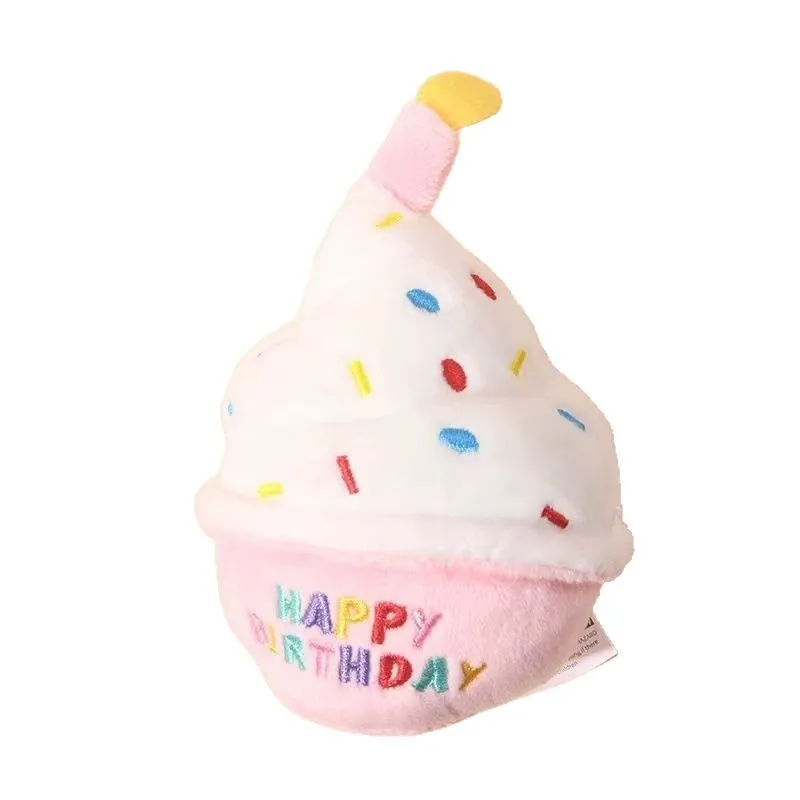 1Pc Dog Birthday Cake Toy Soft Plush Squeaky with Colourful Candles Durable Funny Stuffed Chew for Large Breeds Birthday Gift view 5