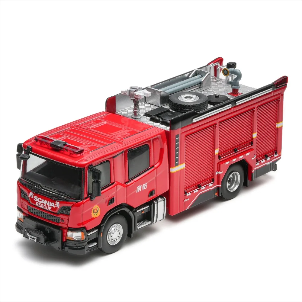 Masdi 1/64 USA Militaire Truck FMTV Scania Brandweerwagen P320 Hoogwerker Stedelijke Redding Pumper Legering Auto Model Collectie Speelgoed