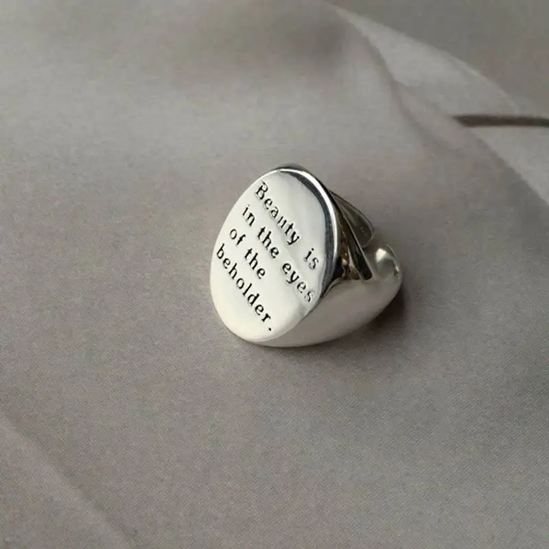 925 Sterling Silver Simple Personality Round English Letter Wide Rings For Women Fashion Temperament Fine Birthday Jewelry Gifts