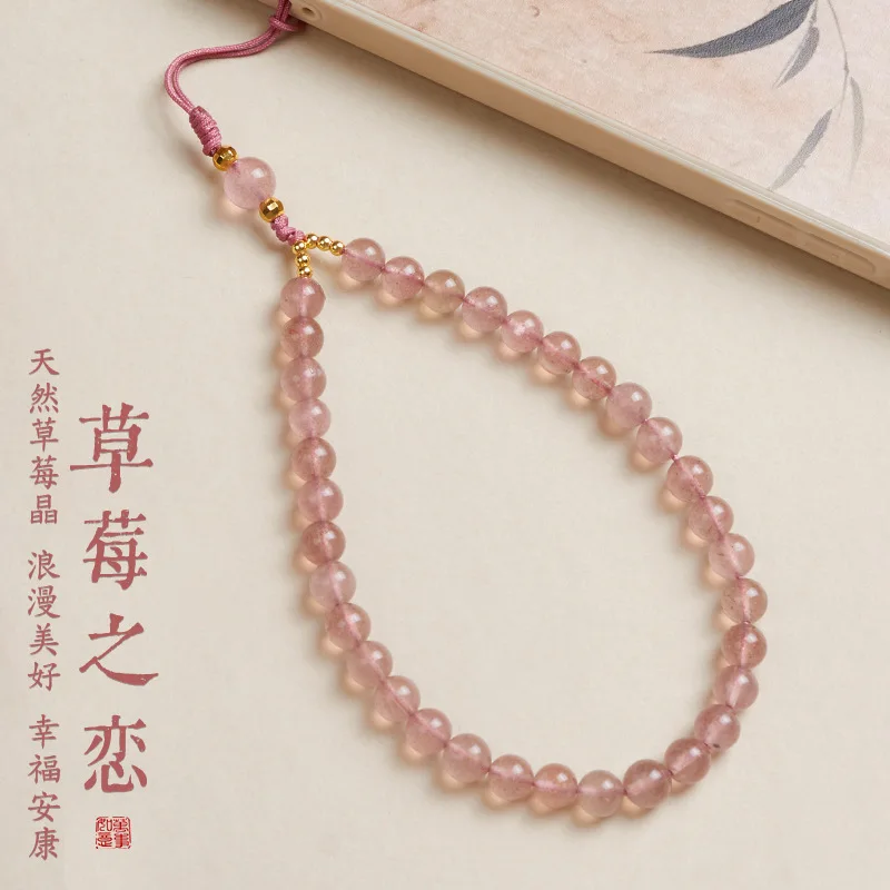 New 2026 Strawberry Crystal Phone Chain Pendant Short Cute Girly Handheld Crystal Phone Lanyard for Women Gifts
