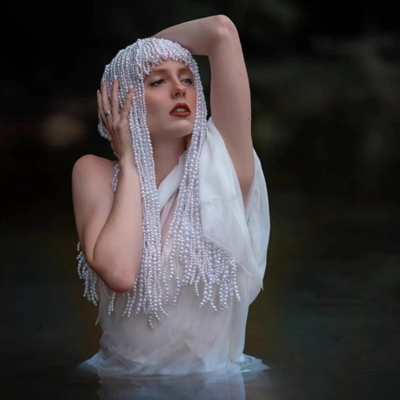 Bohemian Inspired Pearls Hair Ornament With Delicate Fringe Detailing For Women