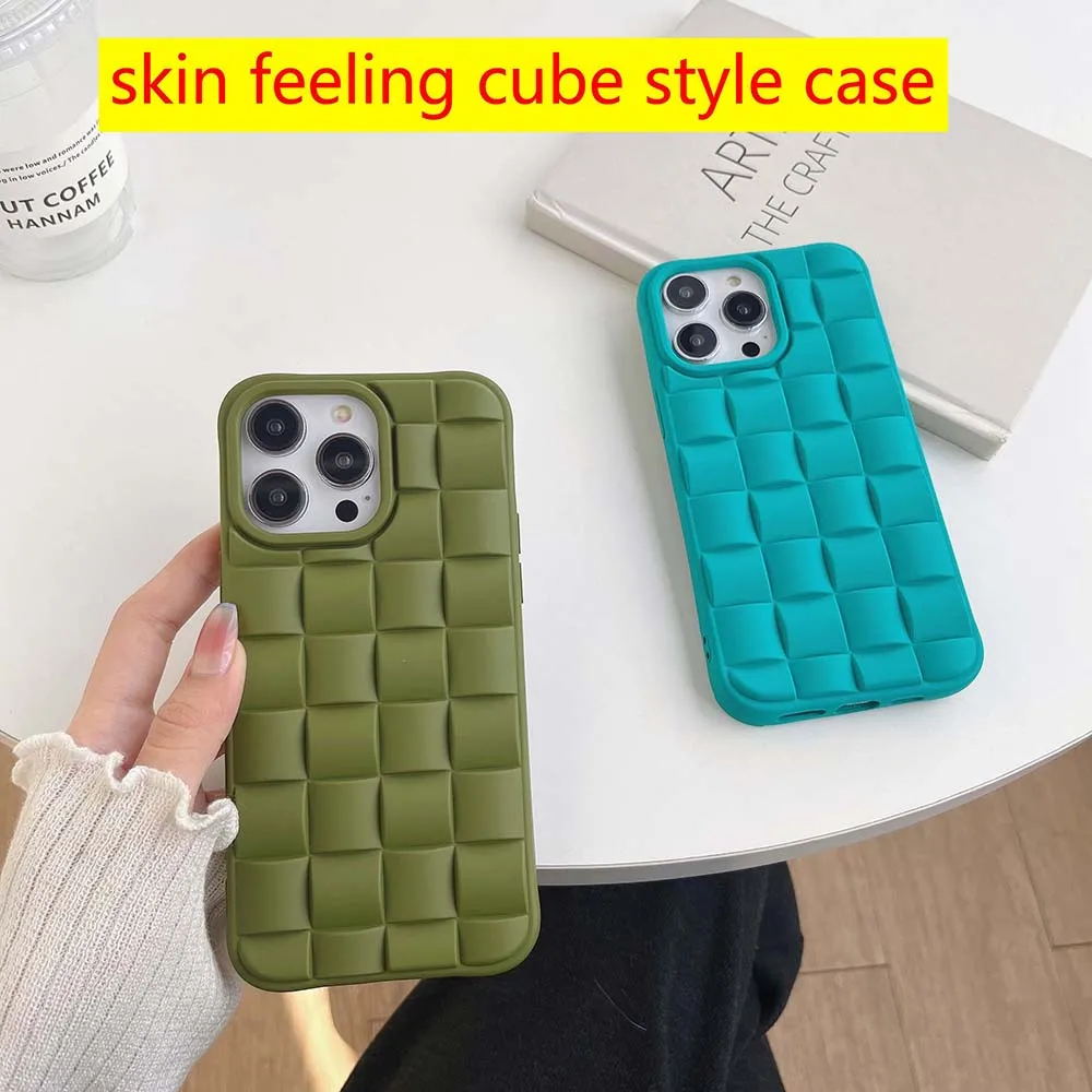 Skin Feeling 3D Cube Style Case For iPhone  16 15 14 13 12 11 Pro Max  Soft TPU Pure Color Shockproof Cover