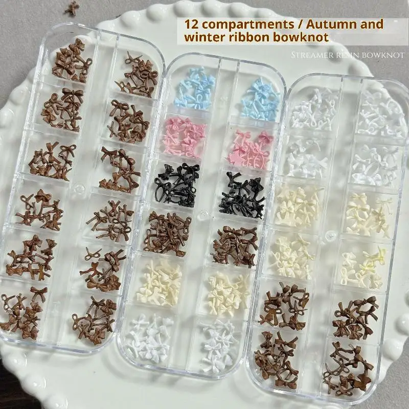 Mix Sweet Colorful Bowknot Sexy Leopard Ribbon Charms Korean Cute Bow Tie Nail Art Accessories Lovely Decorations Manicure Tools