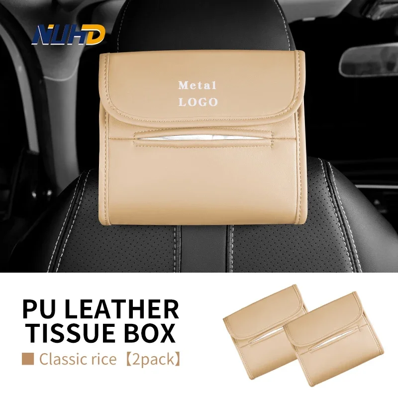 

2pcs Leather Car Seat Back Tissue Box With Metal logo For MINI Auto Sun Visor Armrest Box Napkin Paper Box Interior Accessories