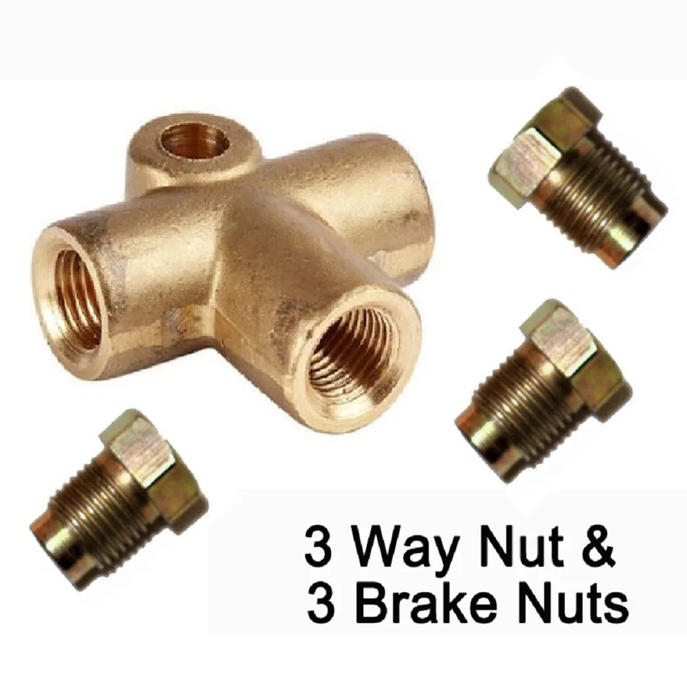 1Pcs Copper 3 Way T Piece Brake Pipe Connector With 3 x M10 Male Short Nut for 3/16