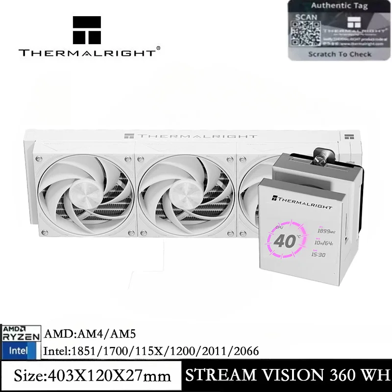

Thermalright Stream Vision 360, охладитель белой воды, радиатор, вентилятор Vision, белая охлаждающая головка с магнитным всасыванием, встроенная AM4 AM5 1851