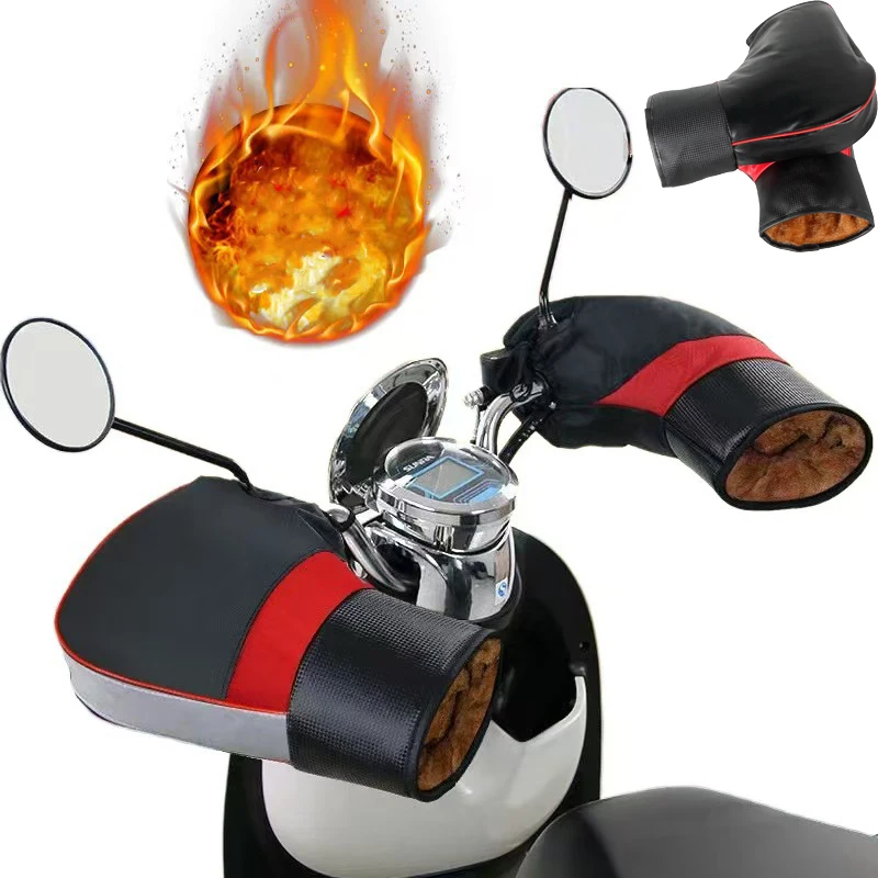 1 زوج دراجة نارية معطف شتوي قفازات المقود يفشل واقية دراجة نارية سكوتر سميكة الدافئة قبضة مقود إفشل غير نافذ للمطر #1