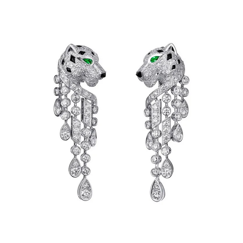 

XILIANGFEIZI 925 Silver Earrings High-carbon Drill Luxury Exaggeration High Quality Jewelry Girls' Earrings Leopard Animal