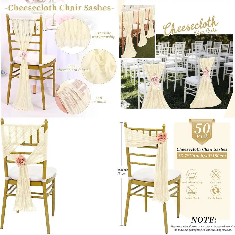 

Комплект из 50 полотенец для стула цвета слоновой кости, банты 15,7 x 70, универсальные украшения для стульев для свадеб, банкетов и вечеринок