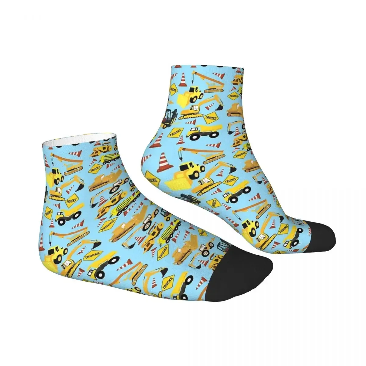 Construction Trucks Vehicles Pattern - Excavator, Dump Truck, Backhoe And More. Socks Harajuku Stockings All Season Socks Unisex