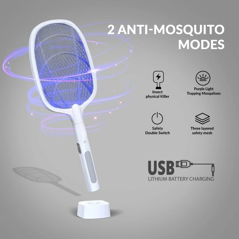 HAOYUNMA-Bug Elétrico Zapper, Mosquitos Armadilha Lâmpada, Raquete, USB Recarregável, Fly Swatter para Casa e Exterior, 2 em 1