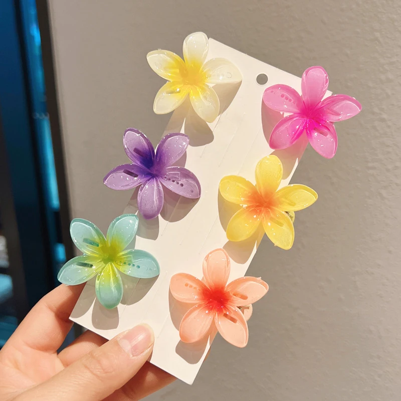 1pc Plumeria Hair Clips Flower Duckbill Hairpins Summer Hawaiian Style Hair Clip Barrettes Trendy Gradient Color Headwear