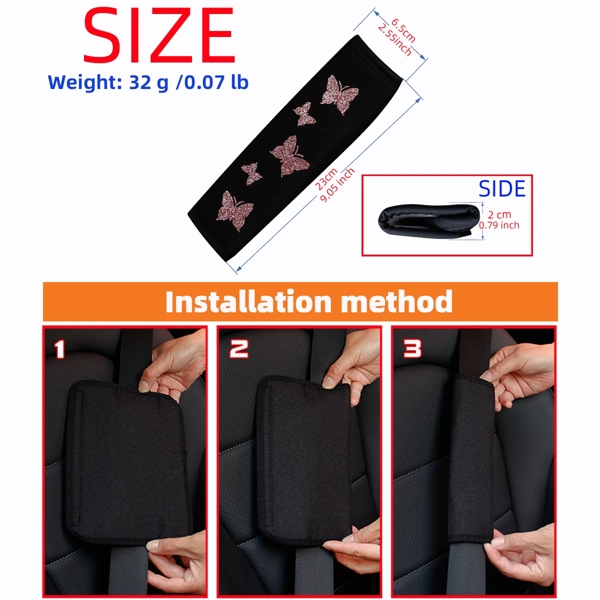 1 Glitter Pink Butterfly Blingling Fabric Automotive Supplies Seat Belt Shoulder Cover Comfortable Anti-tightening Safety Belt view 3