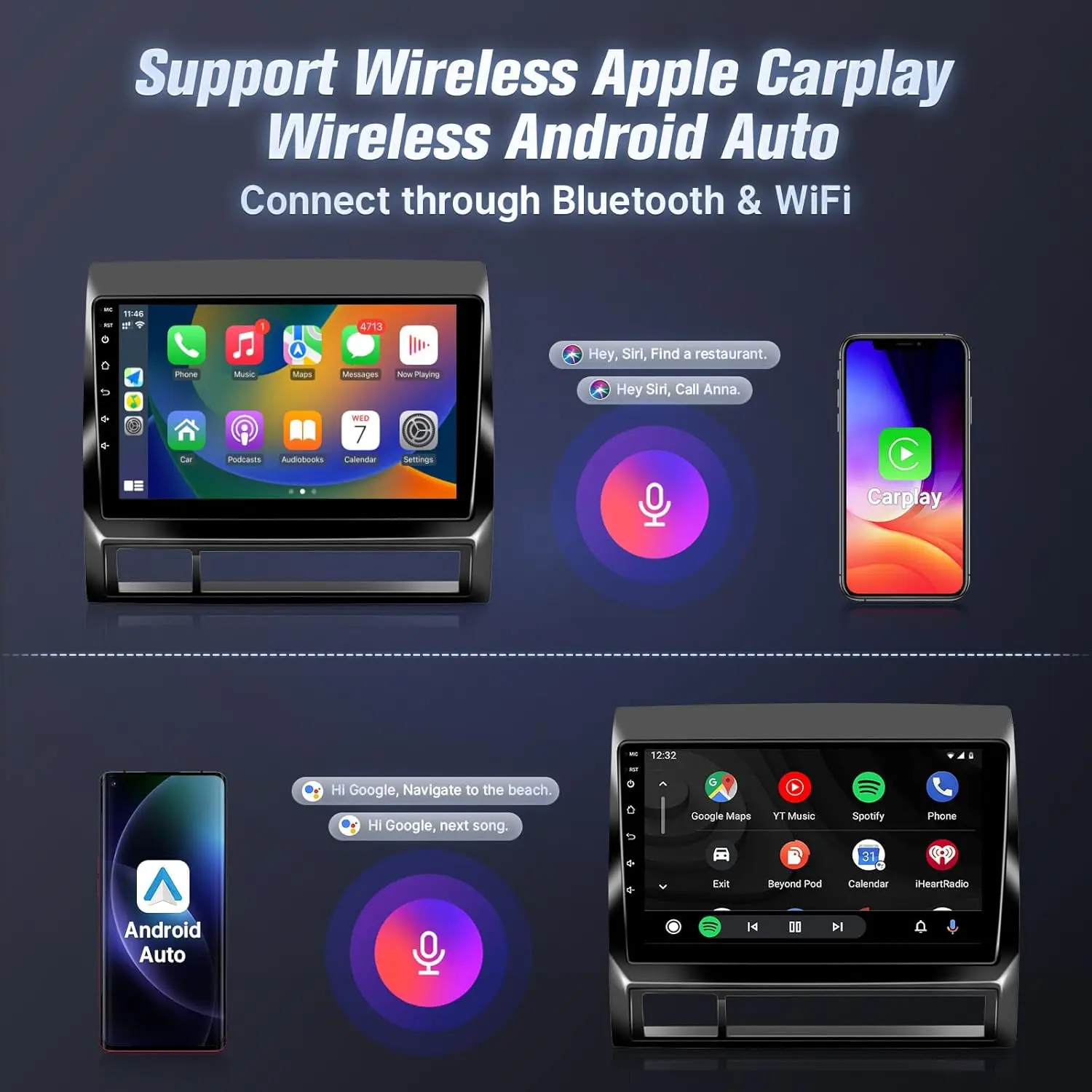 9 Inch Wireless Carplay Car Radio for Toyota Tacoma 2005-2015 Touch Screen Android Auto Car Video Player with Backup Camera GPS