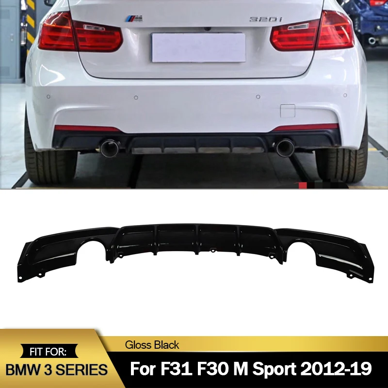 Glänzend Schwarz für BMW F30 F31 3er Serie 318d 320i 2011~2019 Heckdiffusor Splitter Spoilerlippe M Sport Doppel-Auspufflippe ABS-Kunststoff