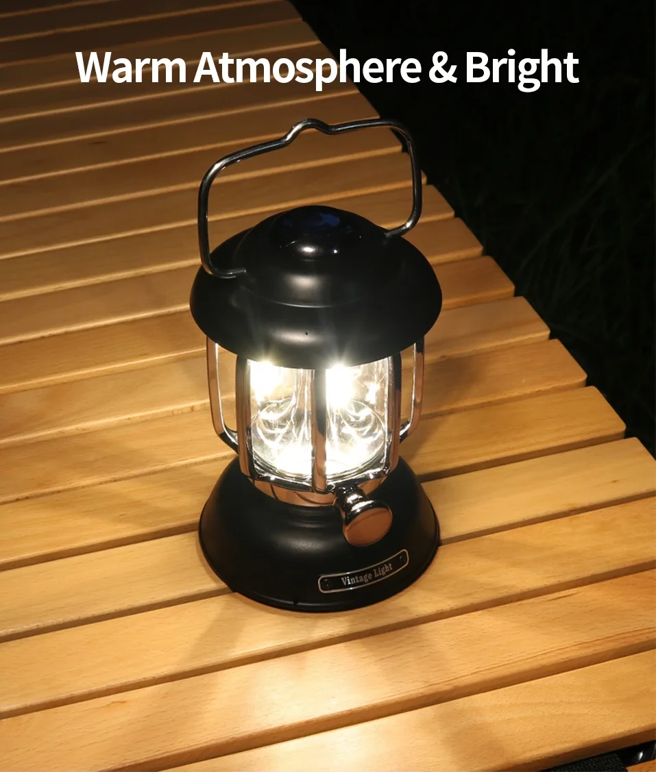 

Outdoor Camping Lantern Portable USB Rechargeable Lamp Retro LED Light For Emergency Fishing Hiking Tent Nightlight