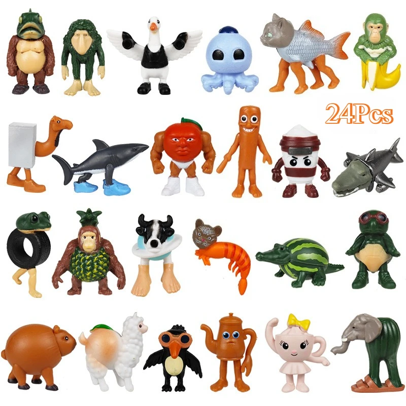 

New 24Pcs Brainrot Tralala Tralalero Anime Figure Toy Set Bombardino Crocodilo Shimpanzini Bananini Model Kids Toy Gifts