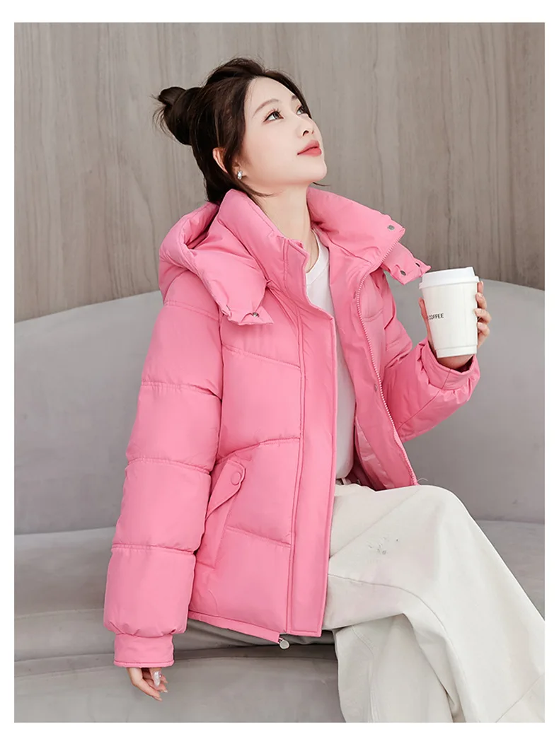 Winter Thick Puffer Coat Women Zip Up Windproof Russian Cold Weather Snow Jacket Detachable Hooded Outerwear Candy Color New