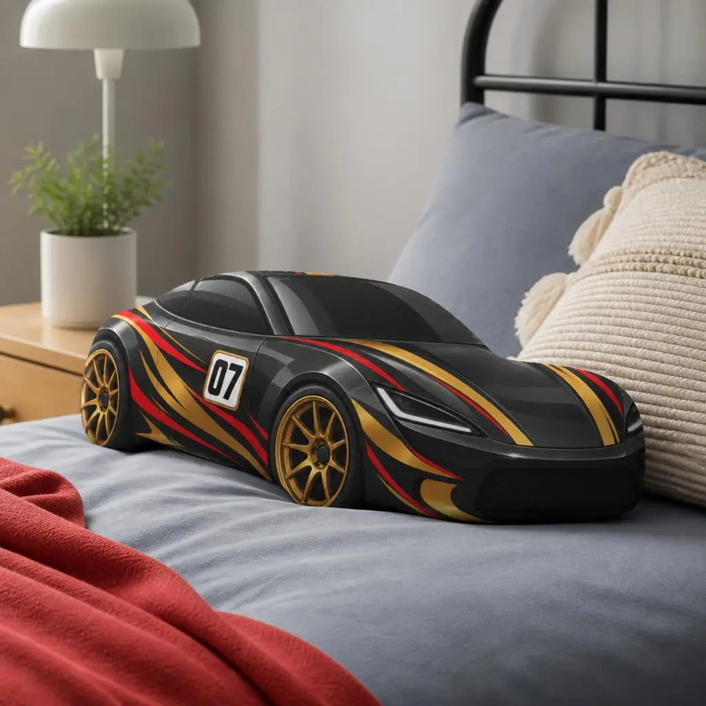 Racing Car Plush Pillow Motorsport Sports Car Cushion Shaped Stuffed Throw Pillow for Car Enthusiasts Bedroom Home Decor Gift