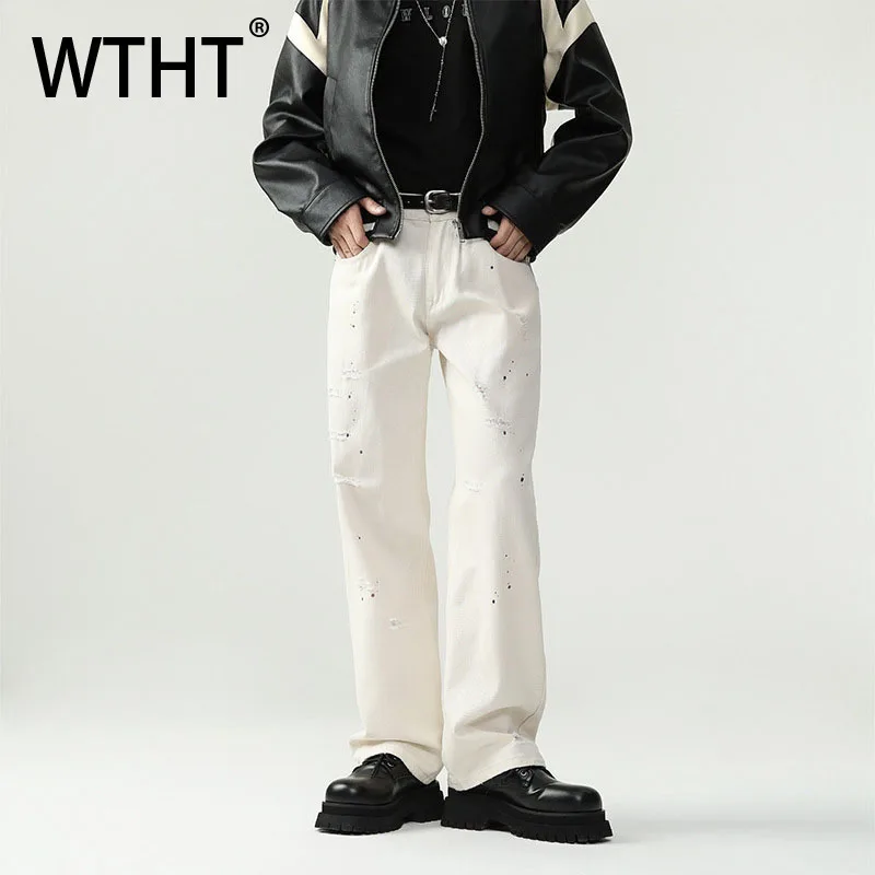 WTHT موضة الرجال الكتابة على الجدران تفعل التصميم القديم عادية الدينيم السراويل العصرية واسعة الساق فضفاض مستقيم الجينز الذكور 2025 الخريف 2A2297 #1