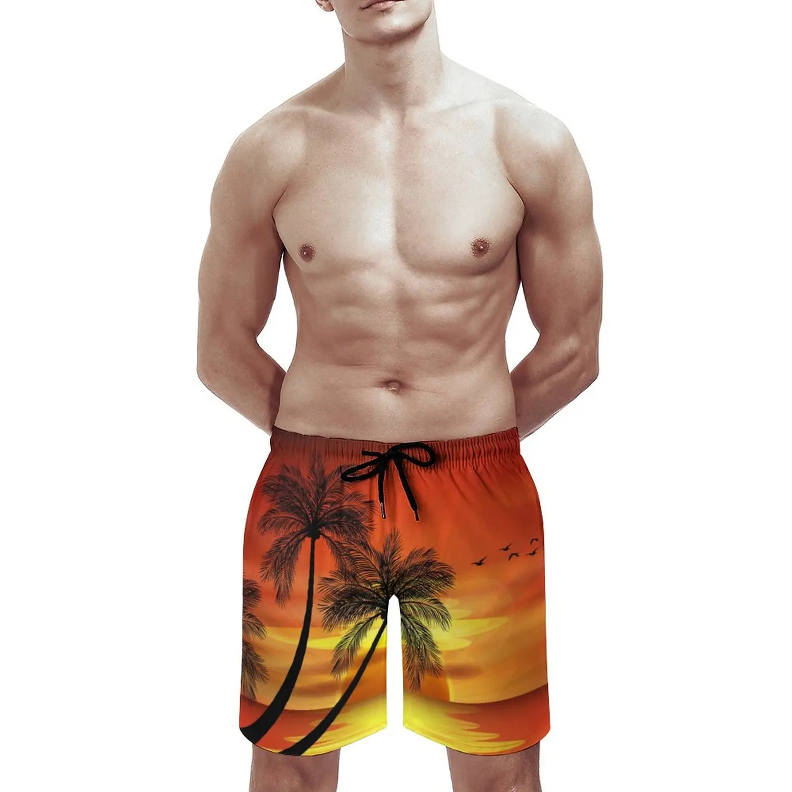 Sommer 3d Kokosnuss baum Sonnen untergang gedruckt Surfbrett Shorts coole Straße Hip Hop Bades horts für Männer lässig Urlaub Strand Shorts