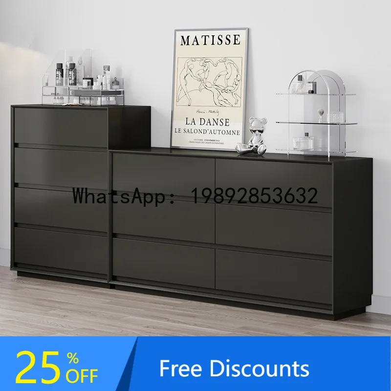 CZ Simple Bedroom Black Dressing Table Integrated Bedside Cabinet with Six and Eight Drawers