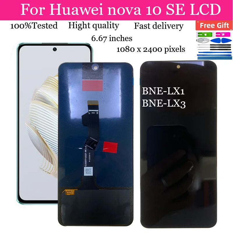 

6.67''New AMOLED For Huawei nova 10 SE LCD 10SE Display Screen+Touch Panel Digitizer Frame For Nova 10 SE Display