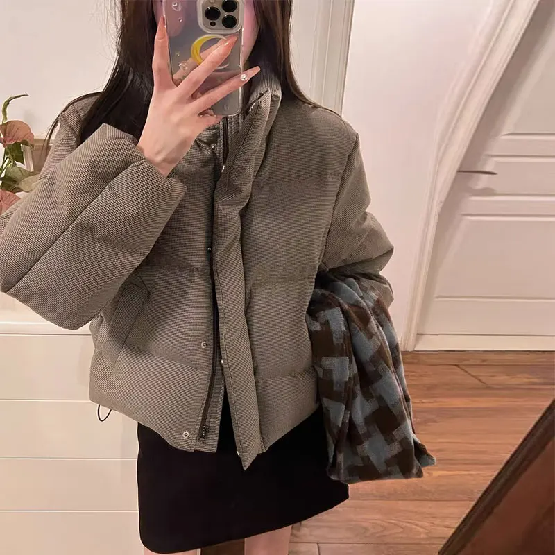 

Women's Thiened Cotton Jaet 2025 Winter New Small Size ort Bread Sle Loose Fit Stand Collar Zipper Closure Color