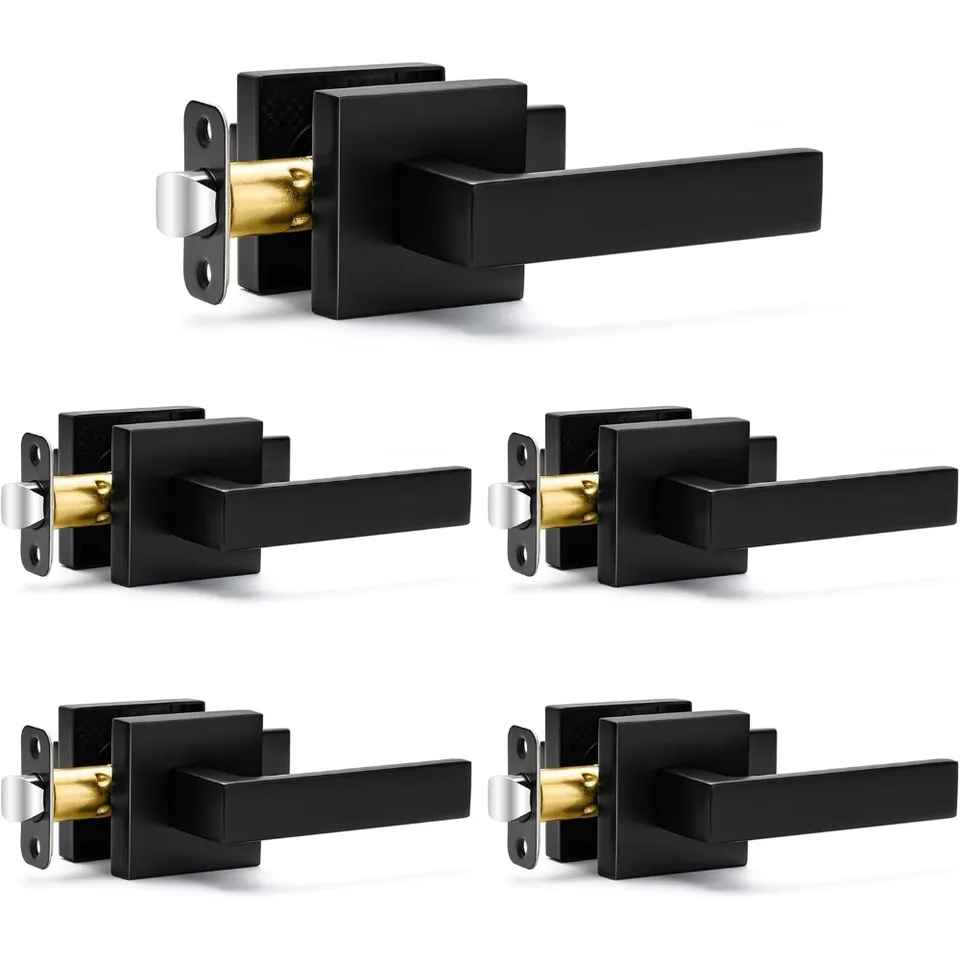 5 Pack Matte Black Passage Door Handles Knobs