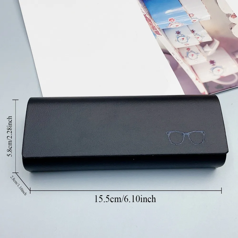 Retro Hard-shell Spectacle Case PU Glasses Box with Magnetic Switch Sunglass Storage Organizer Male Female Blue Letter Pattern