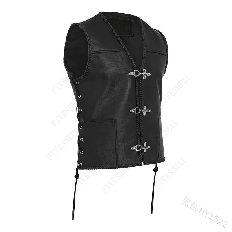 2023  Medieval Locomotive Leather Vest Viking Pirate Cos Bandage Vest Jackets Carnival Party Men's Halloween Outfit PU Vest