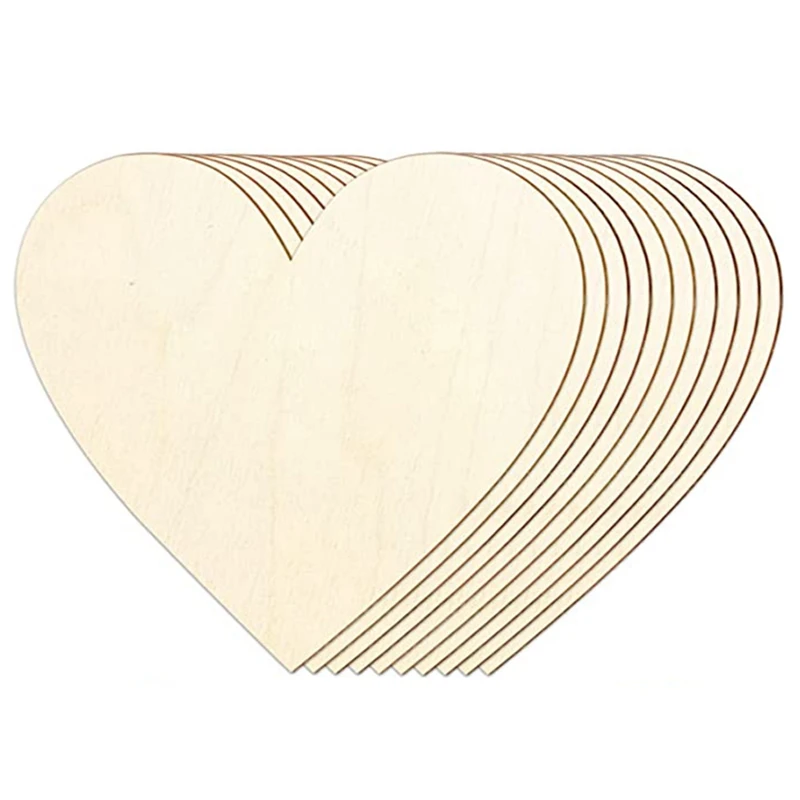 10Pcs Wooden Heart Shaped Blank Wood Chips For Valentine Unfinished Painting Wood Chips, Blank Wood Sign Paint