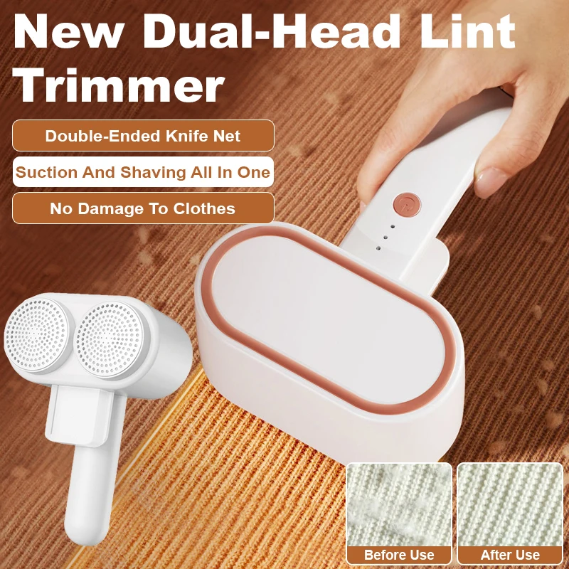 Quitapelusas de doble cabezal para el hogar, recortador de pelo recargable por USB, ajustable de 3 velocidades, eficiente para ropa/tela
