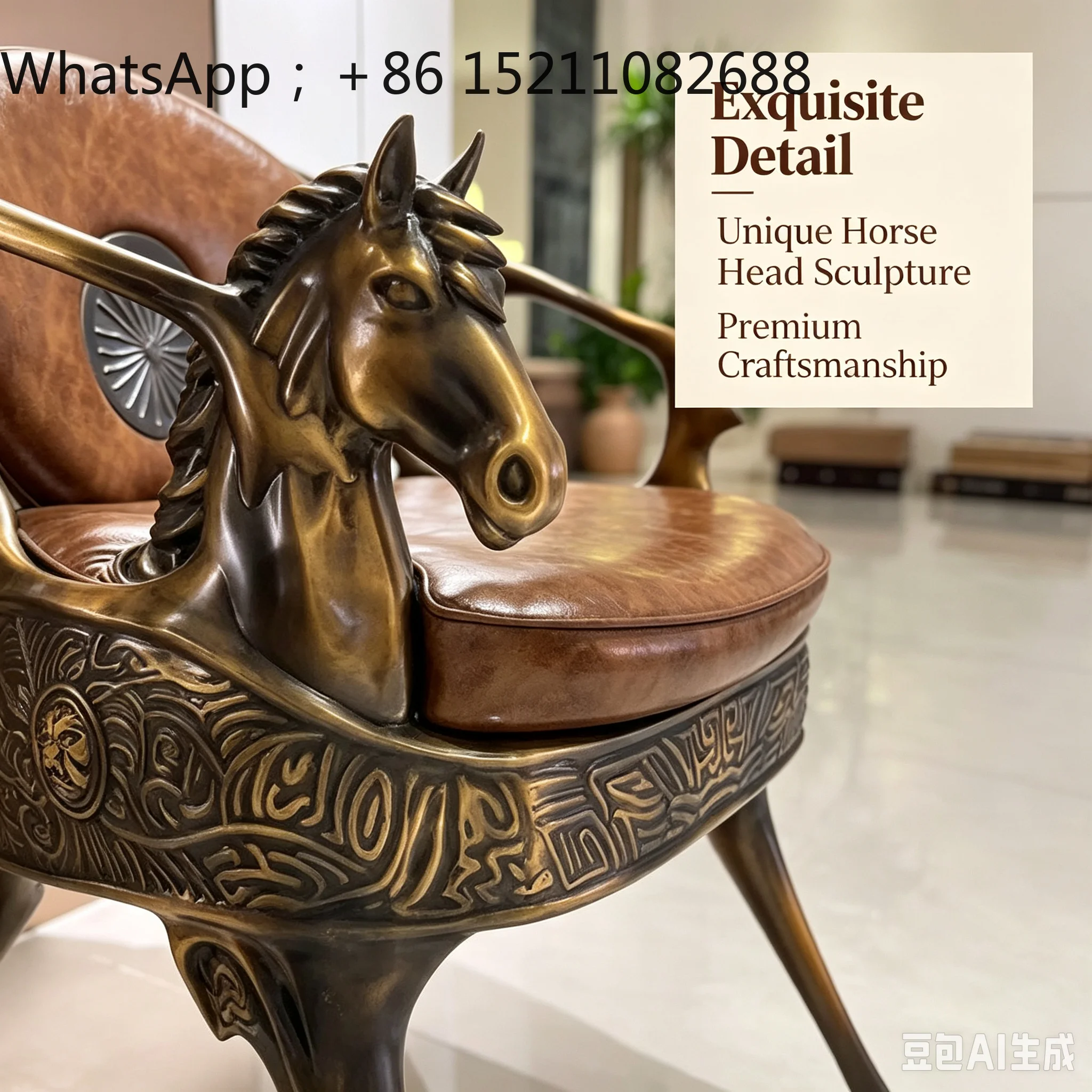 SCY light luxury horse head chair creative high-end pure copper chair leather villa art armchair