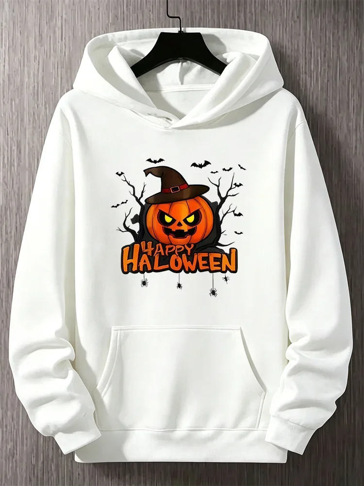 Sudadera capucha estampado tres calabazas de Halloween malvadas estilovintage fuente goteante unisexoversizestreetwear Halloween
