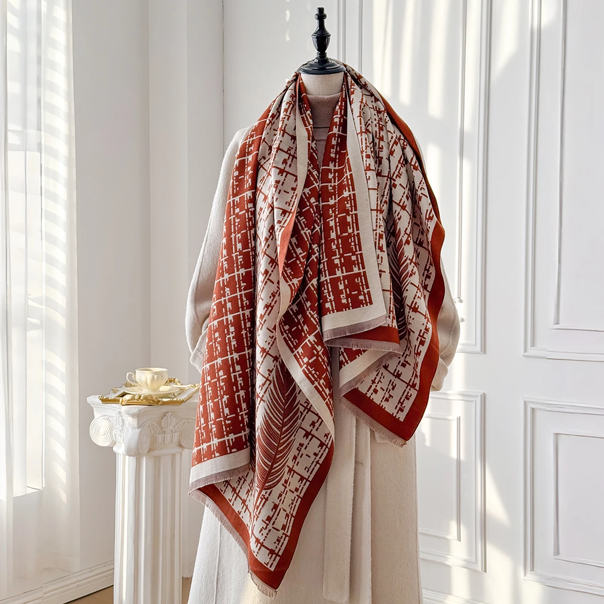 

Модный женский зимний шарф из искусственного кашемира с винтажным принтом и кисточками, теплая шаль, модная накидка, идеально подходящая для холодных зимних дней