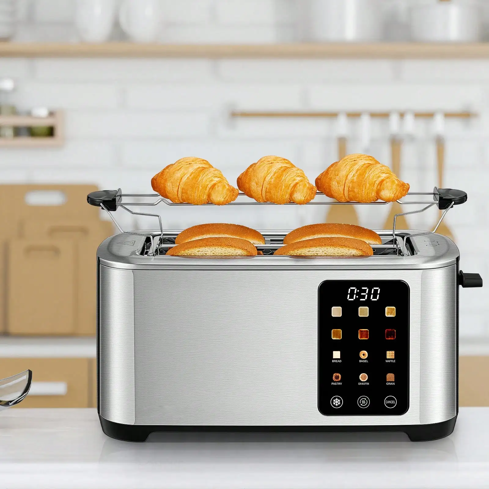 

4 Slice Toaster Touch Screen Control, Long Extra Wide Slots Smart Bread Toaster, 6 Bread Types & 6 Shade Settings, 304 Stainless