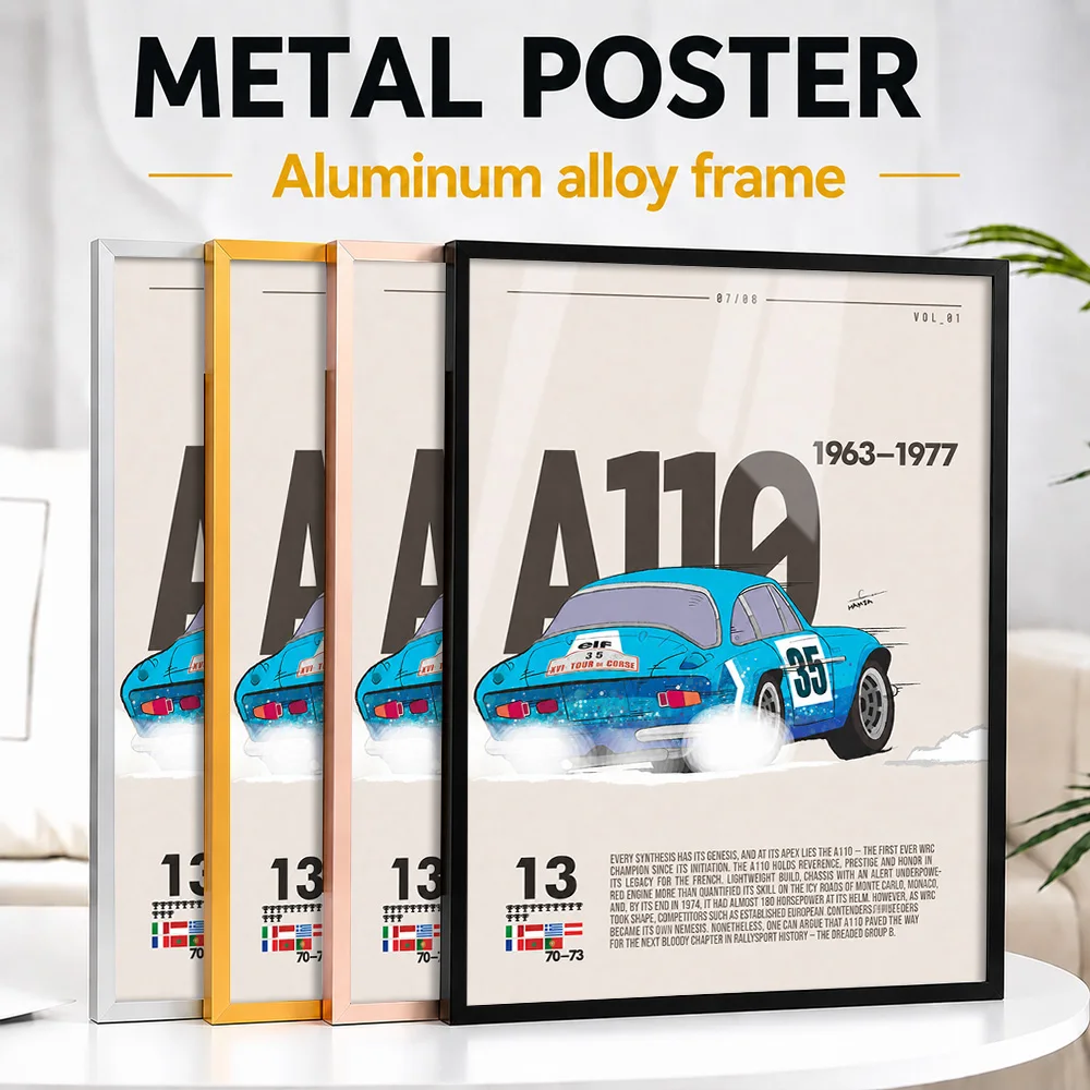 France A110 Rally Car Metal Poster With Aluminum Alloy Frame Personalized Photo Urban Motion Style Wall Art For Collector Room