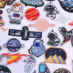 Oeteldonk Cartoon Space Pilot Rocket Ufo Planet Cute Patches for Clothing Embroidery Patch Stickers Iron on Patches on Clothes