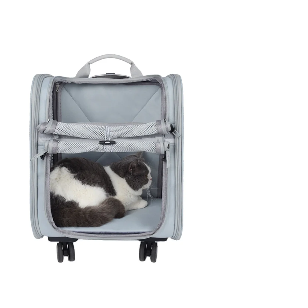 

British Cross-border Burst Large Capacity Pet Backpack Universal Wheel Waterproof Breathable Shoulder Pull Rod Cat Bag