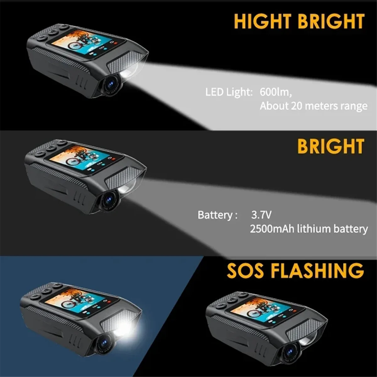 TCE Multifunctional Sports DV Dash Cam with Lighted Speaker 4K Bicycle Helmet Sports Camera Motorcycle Riding Camera