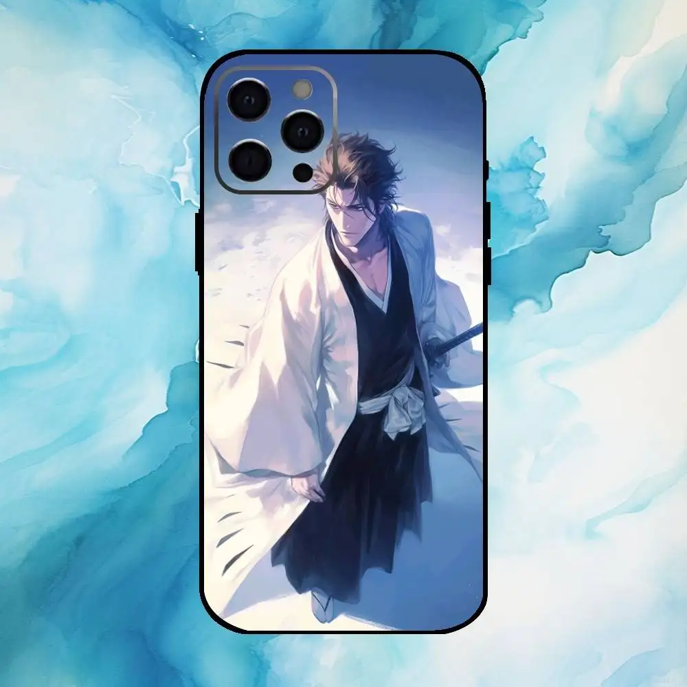 حافظة هاتف B-Bleach Anime Aizen لهاتف iPhone17,16,15,14,13,12,11 Plus، Pro Max غطاء أسود ناعم #3