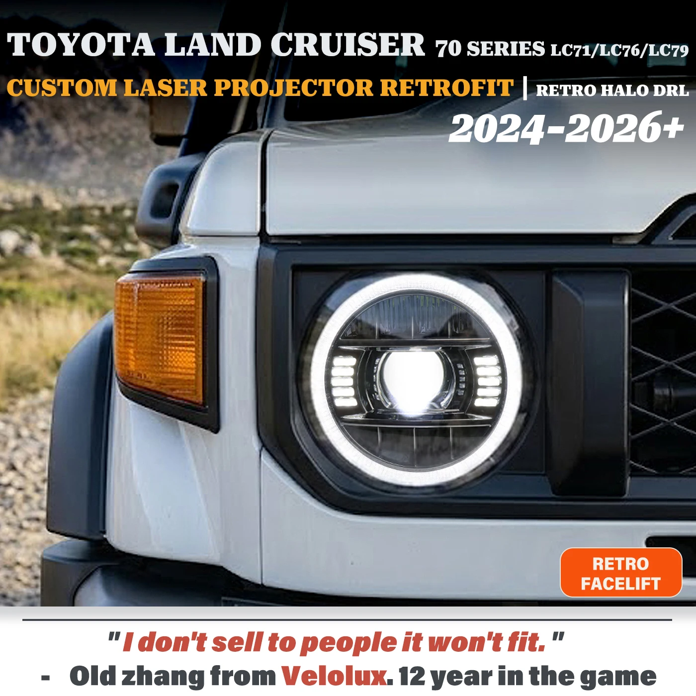 

For Toyota Land Cruiser 70 Series LC71/76/79 Head Light Assembly w/ Bi-LED Retrofit Upgrade w/ Angel Eye Laser Customize Support