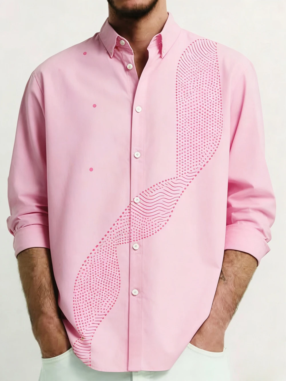 Men's Light-colored Light Luxury Geometric Line 3D Printed Shirt Long-sleeved Lapel Button Hawaiian Beach Shirts Outdoor