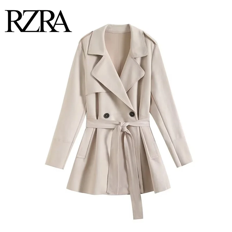 RZRA original 2024 autumn and winter new women\'s solid color suede texture effect long-sleeved lapel casual windbreaker jacket