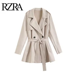 RZRA original 2024 autumn and winter new women's solid color suede texture effect long-sleeved lapel casual windbreaker jacket