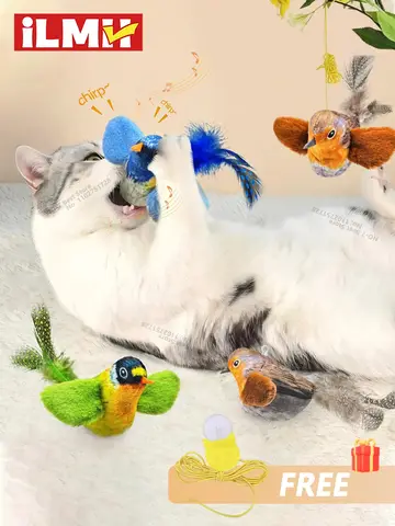 Indoor Interactive Birds Toy for Cat Chasing Teasing Toy Sounding Catnip Cat Teaser Toy Self-hilarity Wall Hanging Birds Cat Toy